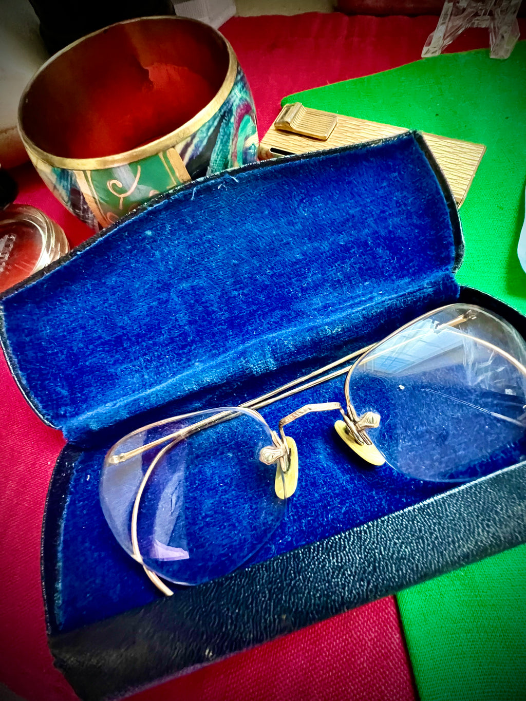 #385-A ANTIQUE 1/10-12K GF PRESCRIPTION EYE GLASSES GOLD FILLED WITH ORIGINAL CASE young adult unisex