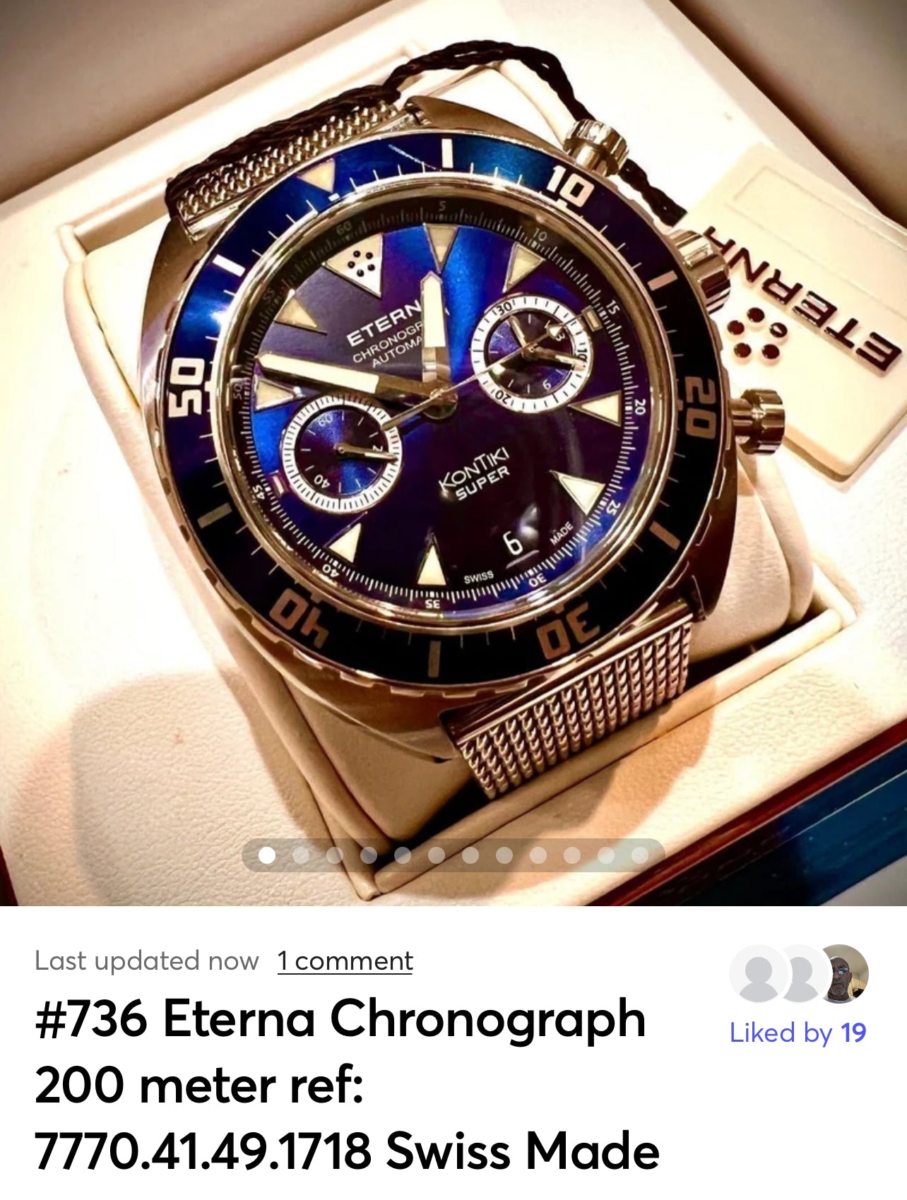 #736 Eterna Chronograph 200 meter ref: 7770.41.49.1718 Swiss Made