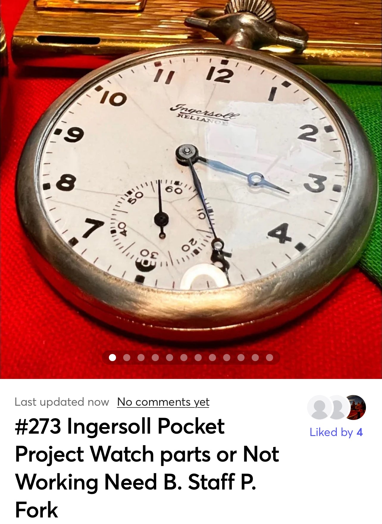 #273 Ingersoll Pocket Project Watch Not Working Need B Staff Fork E