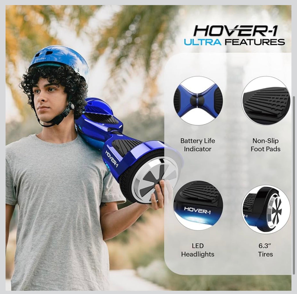 Hover-1 Ultra Electric Self Balancing Scooter with 9MPH Top Speed, 9 Mile Range, 400W Motor, Long Lasting Li-Ion Battery, 5HR Full Charge, Rider Modes Beginner to Expert Blue