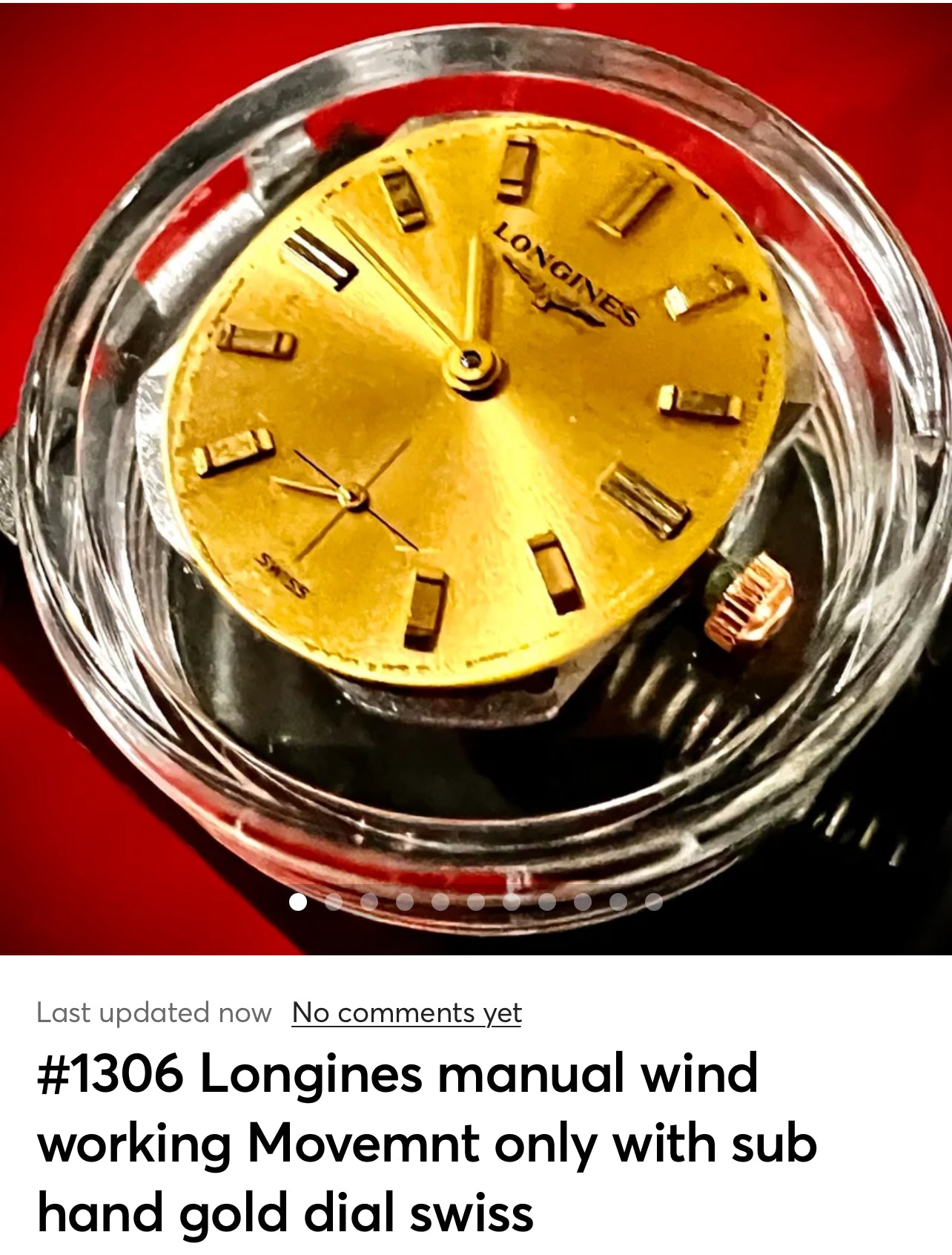 #1306 Longines manual wind working Movemnt only with sub hand gold dial swiss made