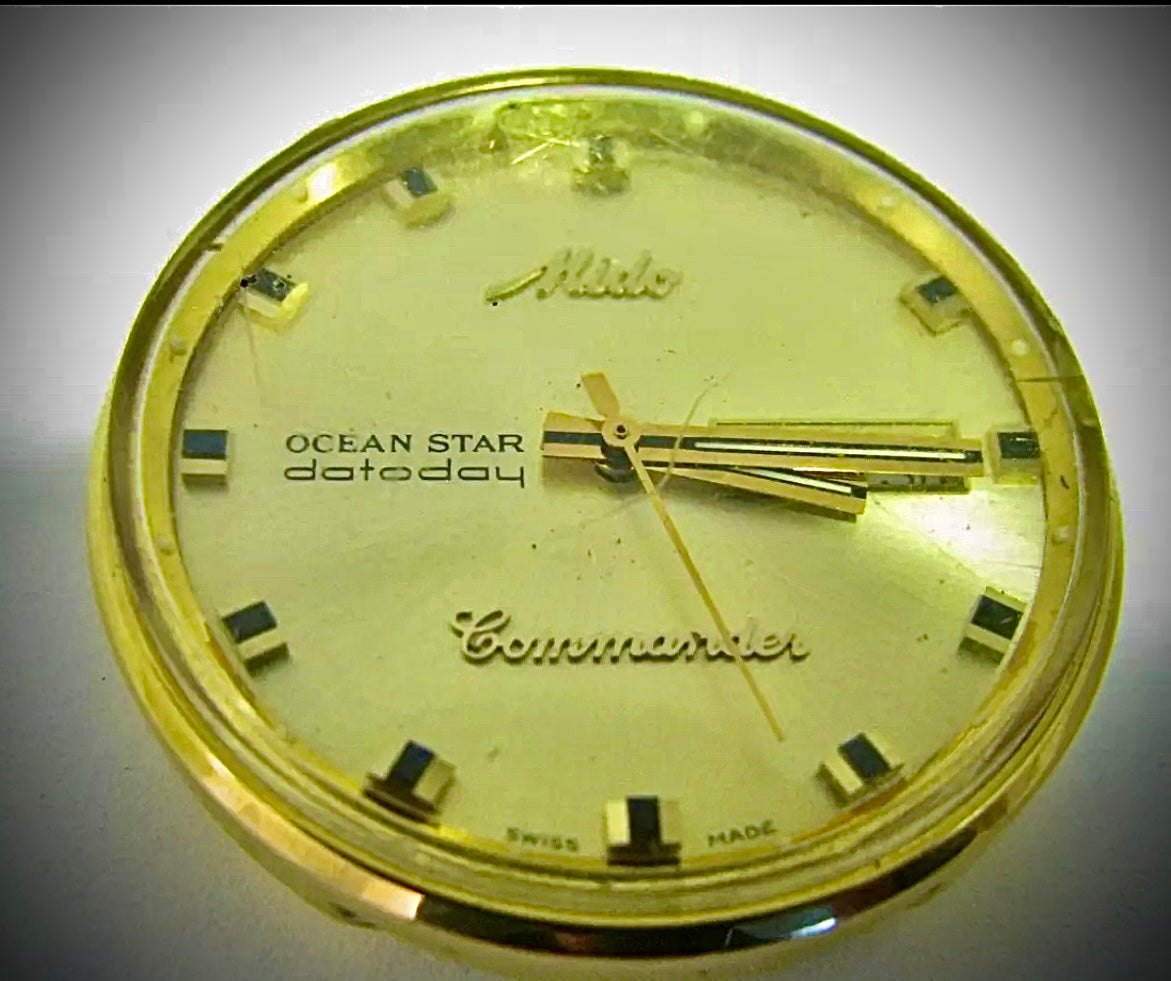 R#1250 Vintage Mido Ocean Star Datodate Commander Aquadura 636-8429 25j Auto Gold Filled