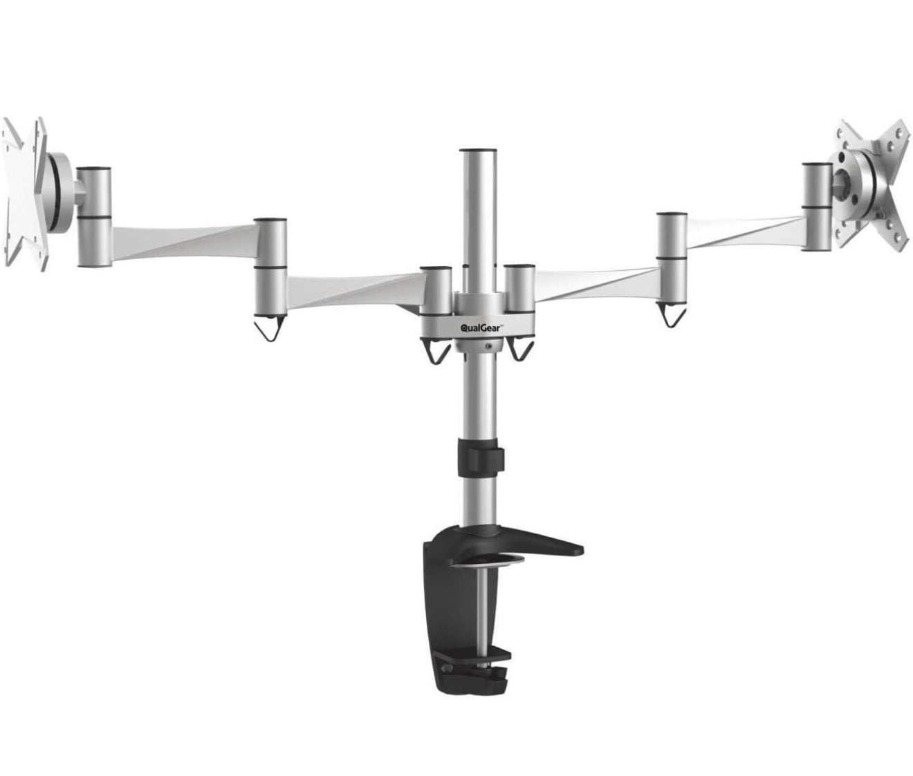 QualGear Qg-Dm-02-016 3 Way Articulating Dual Desk Mount for 13-27 Inches Flatpanel Monitors, Silver
