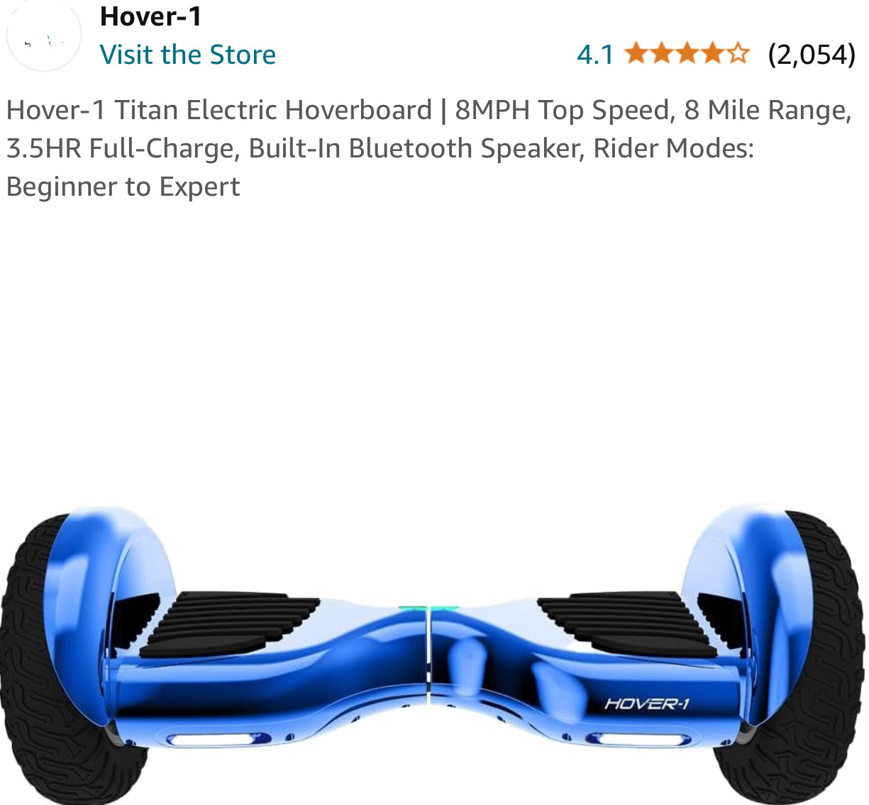 Hover-1 Titan Electric Hoverboard 8MPH Top Speed, 8 Mile Range, 3.5HR Full-Charge, Built-In Bluetooth Speaker, Rider Modes Beginner to Expert