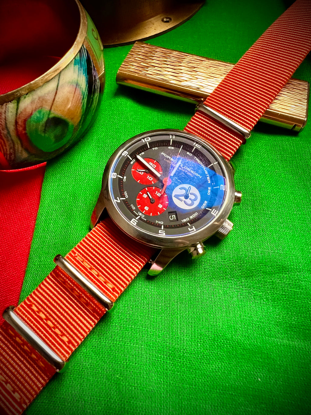 #616 Porsche Design P6612 Dashboard Chronograph Limited Edition Titanium Swiss Automatic case 42mm Lugs 22mmHighly Collectable Titanium watch car 23 winner of 1970 Lemont
