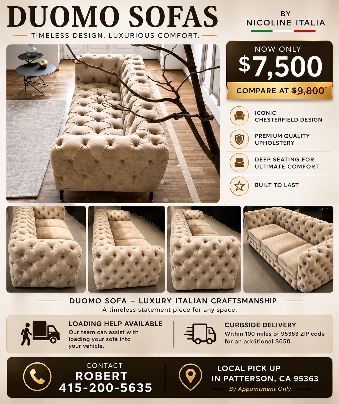 Duomo Sofa by Nicoline Italia – Luxury Italian Chesterfield Sofa | Premium Upholstered Designer Sofa