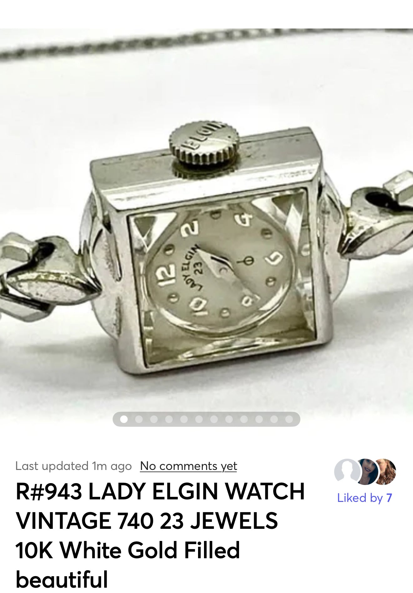 #943 LADY ELGIN WATCH VINTAGE 740 23 JEWELS 10K White Gold Filled serviced