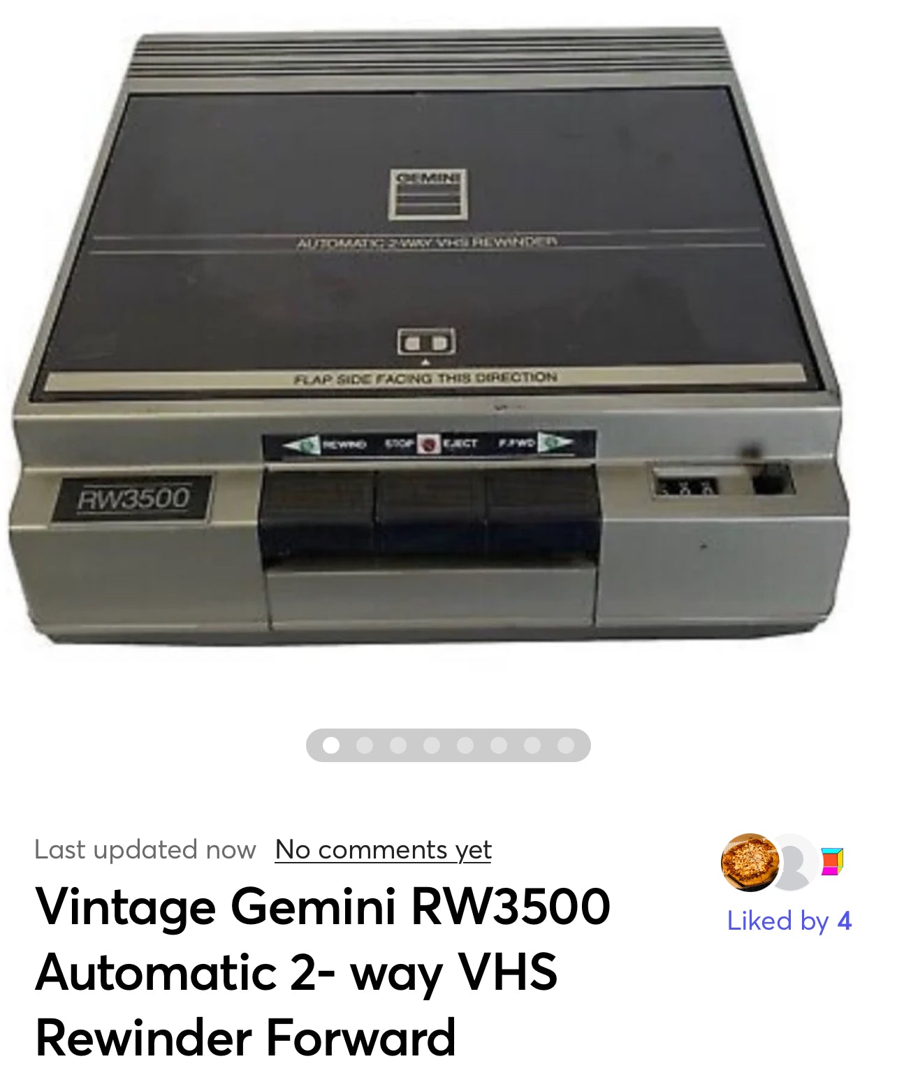 Vintage Gemini RW3500 Automatic 2-way VHS Rewinder Forward/Rewind 1991 Tested