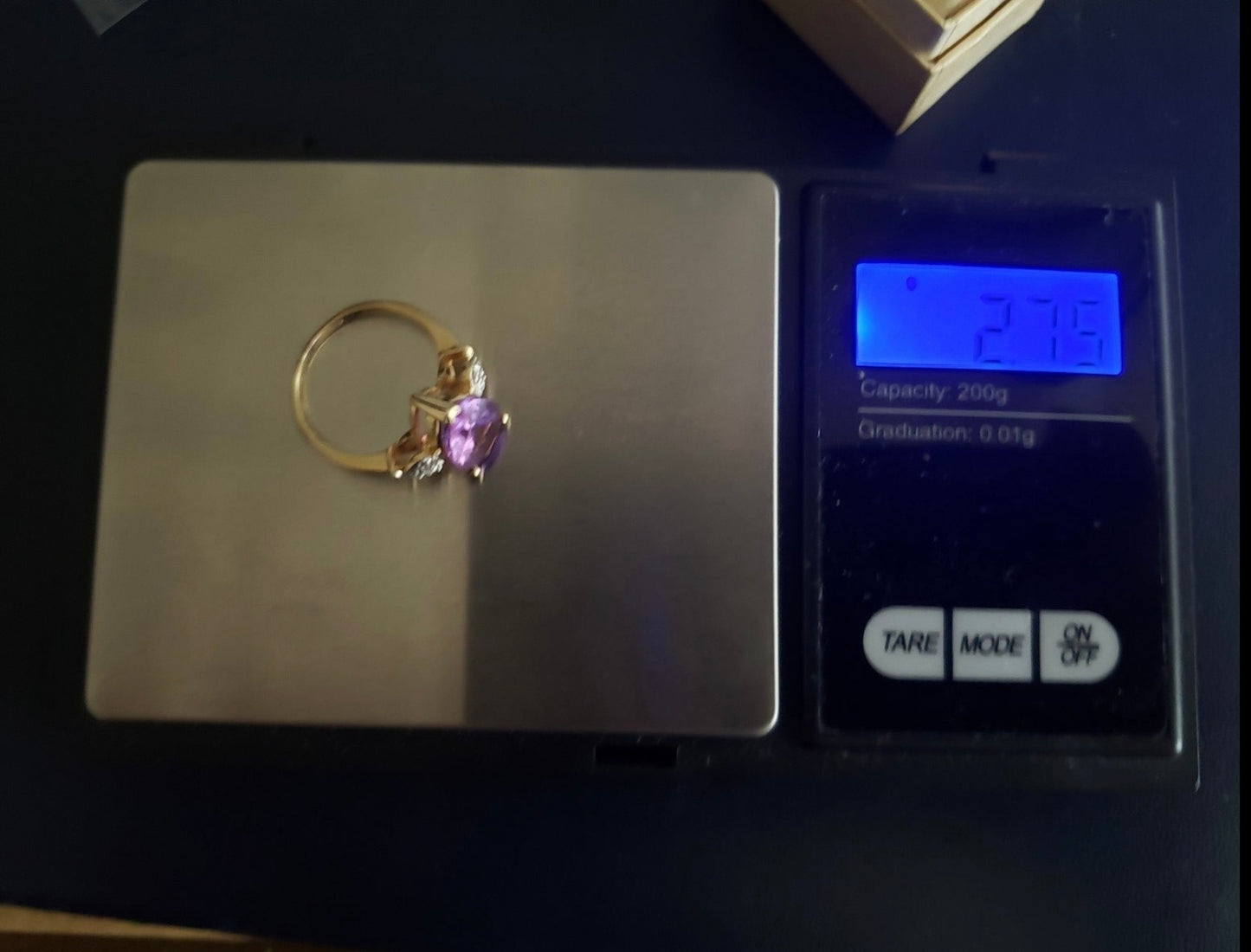 10k solid Genuine Amethyst/ Diamonds ring