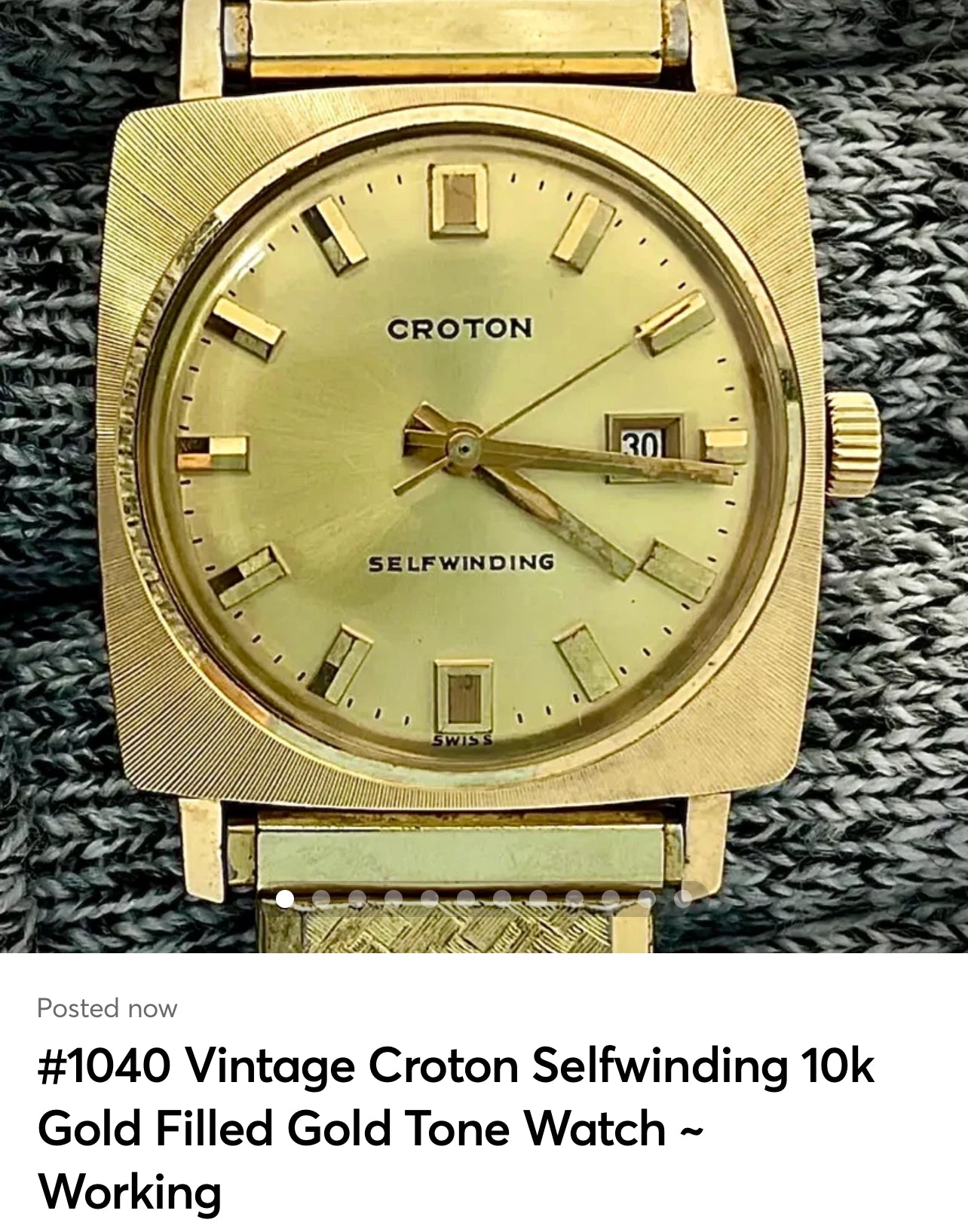 #1040 Vintage Croton Selfwinding 10k Gold Filled Gold Tone Watch ~ Working