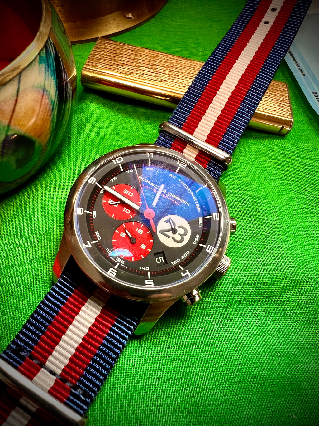 #616 Porsche Design P6612 Dashboard Chronograph Limited Edition Titanium Swiss Automatic case 42mm Lugs 22mmHighly Collectable Titanium watch car 23 winner of 1970 Lemont