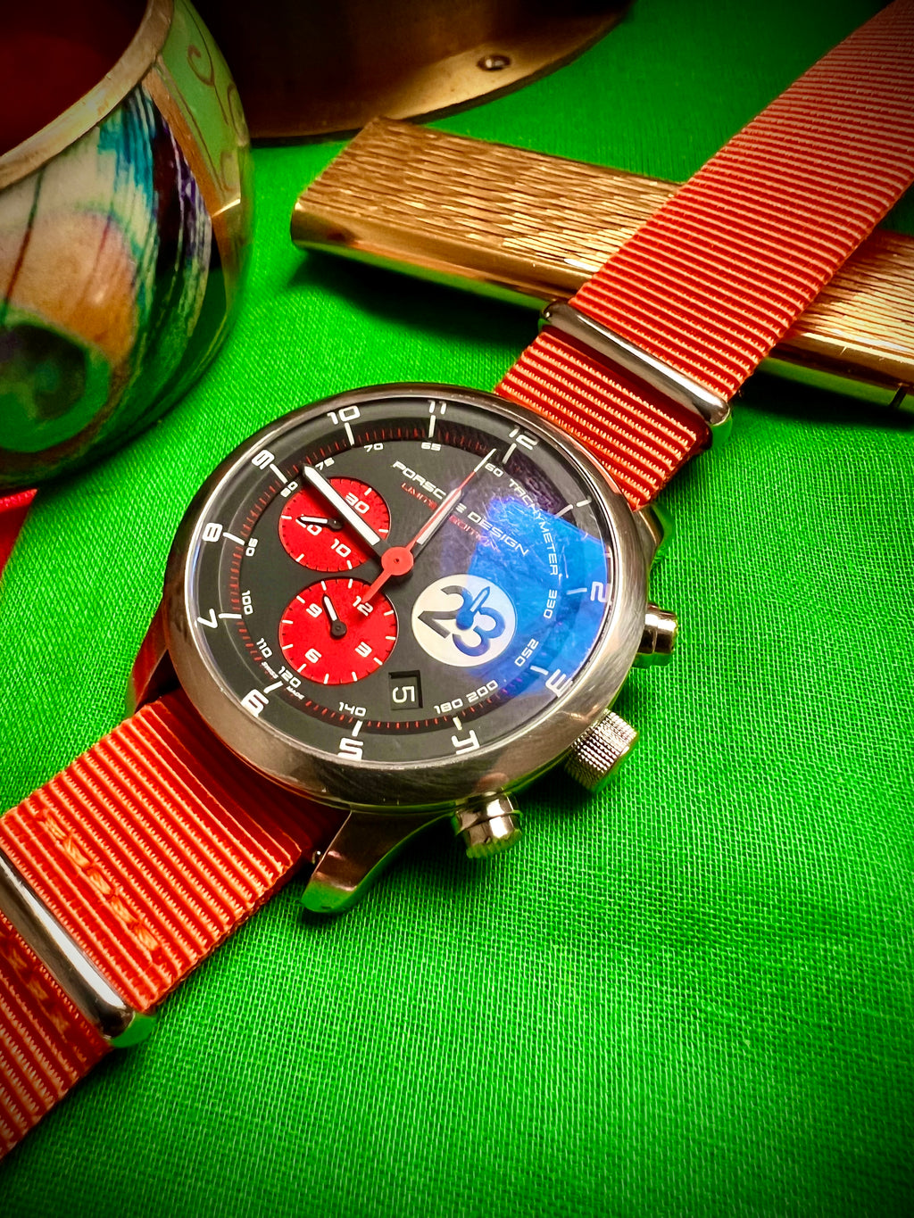 #616 Porsche Design P6612 Dashboard Chronograph Limited Edition Titanium Swiss Automatic case 42mm Lugs 22mmHighly Collectable Titanium watch car 23 winner of 1970 Lemont