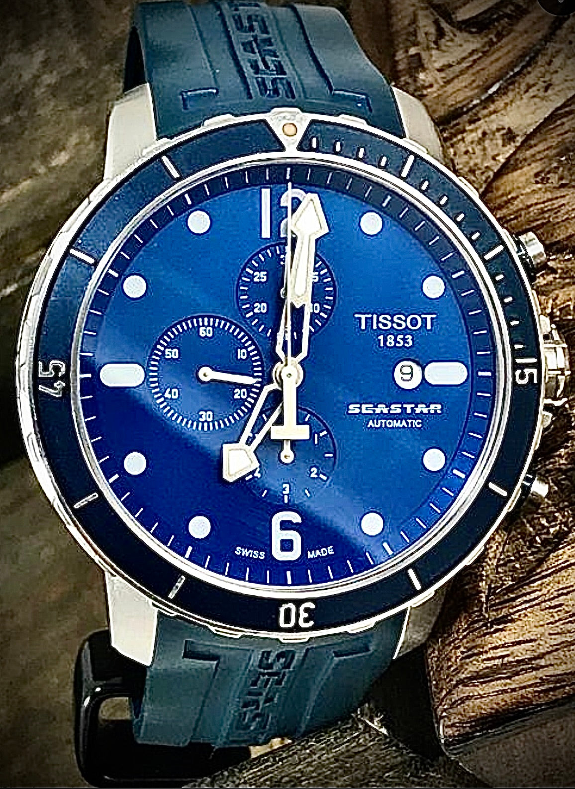 #619 TISSOT SEASTAR T066427A AUTOMATIC CHRONOGRAPH DIVER BLUE MEN'S WATCH 48MM