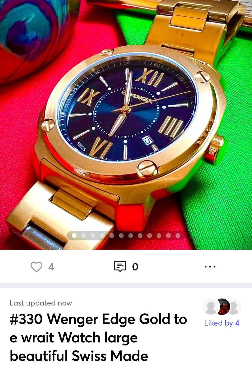 #330 Wenger Edge Gold to e wrait Watch large beautiful Swiss Made