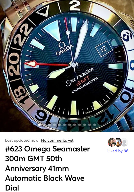 #623 Omega Seamaster 300m GMT 50th Anniversary 41mm Automatic Black Wave Dial 2234.50 50th anniversary