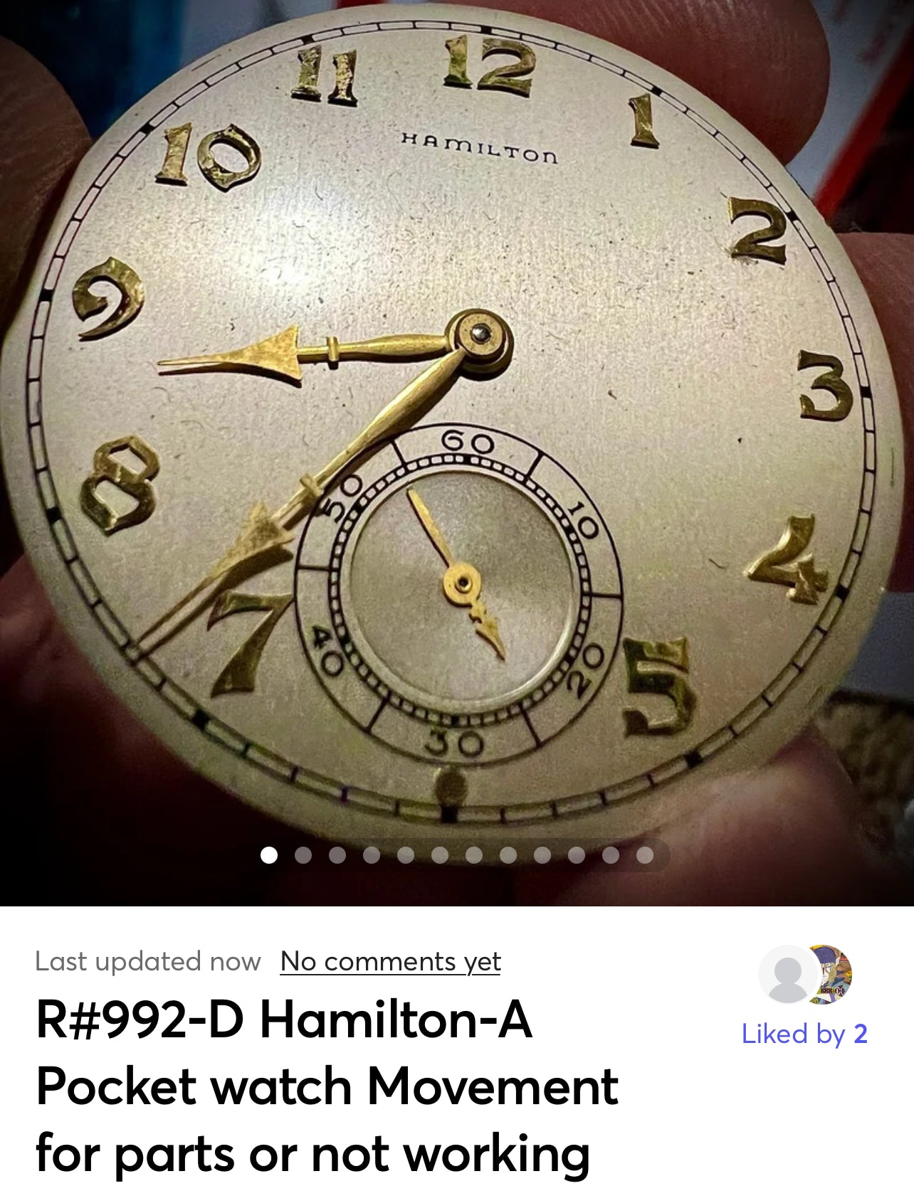 R#992-D Hamilton-B Pocket watch Movement for parts or not working