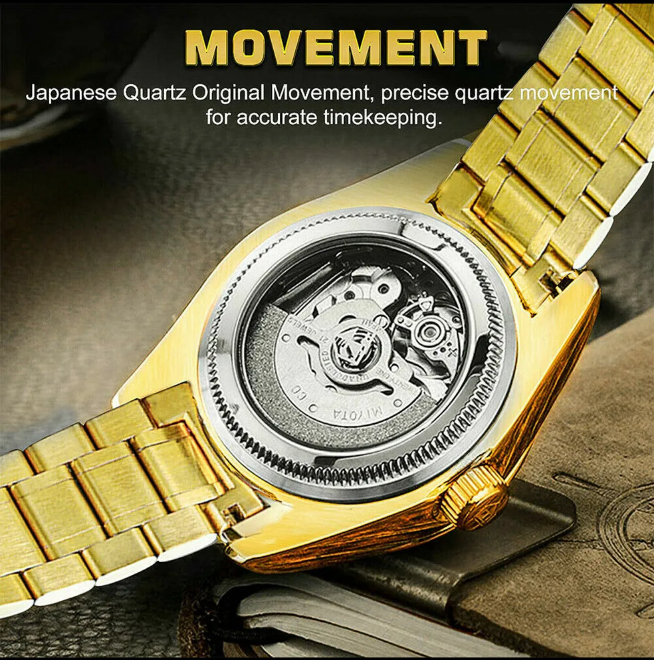 #1042 Qtyx4 Waterproof Gold-plated Men's Watch Classic Stainless Steel Quartz Holidays Business Gift