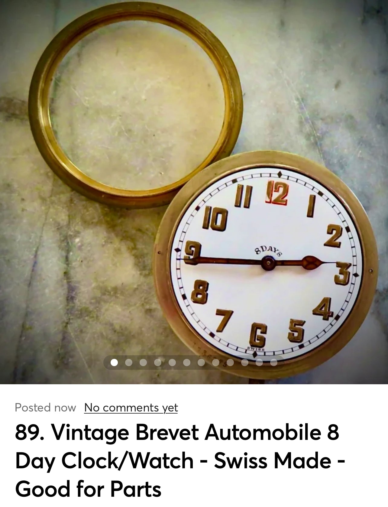 89. Vintage Brevet Automobile 8 Day Clock/Watch - Swiss Made - Good for Parts