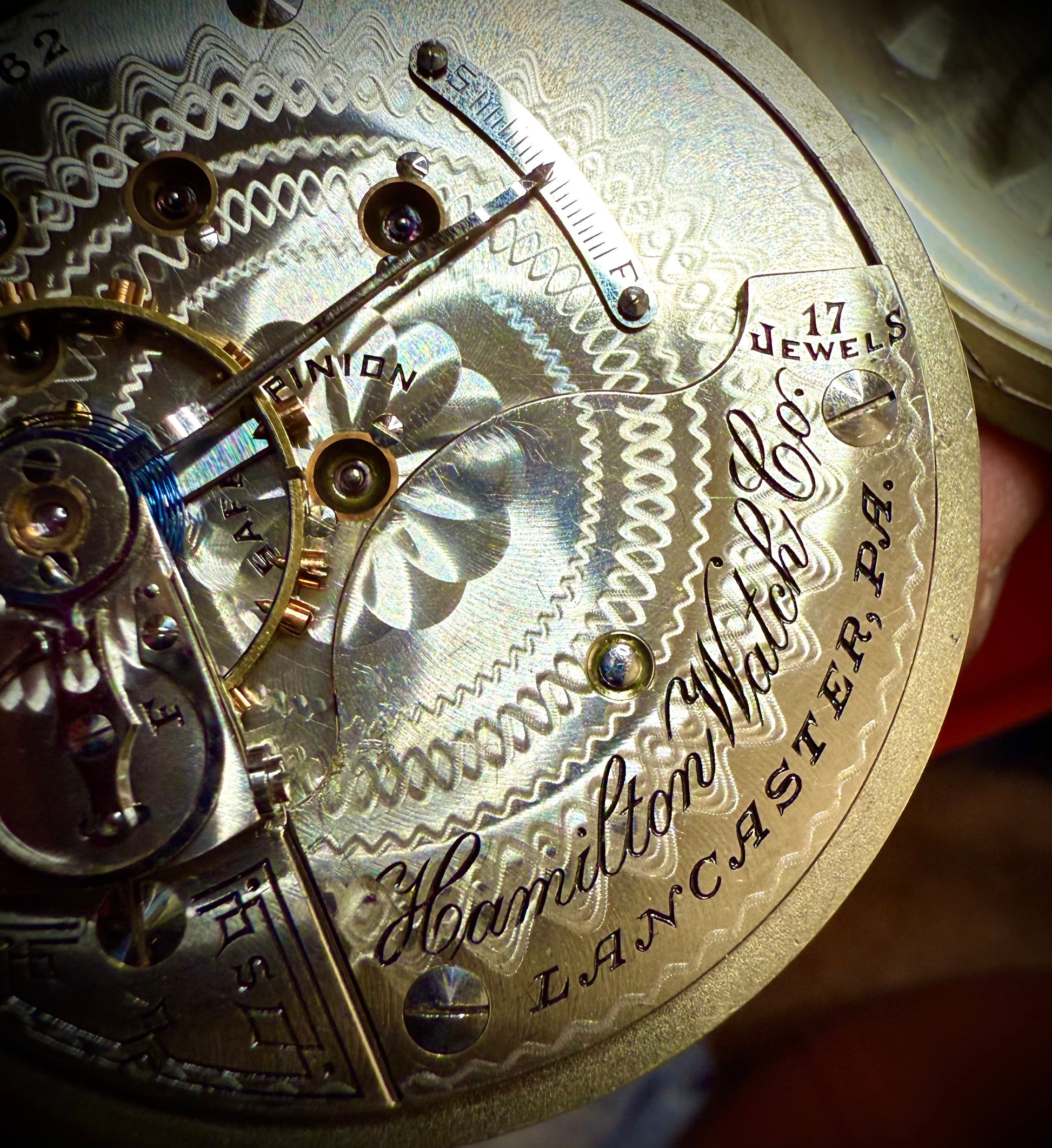 R#1417 Antique 1908 Hamilton pocket watch, adjusted movement rail road accuracy grade 974 serial number 660062 Nickel Silver Lancaster Pensilvania case no 0338048