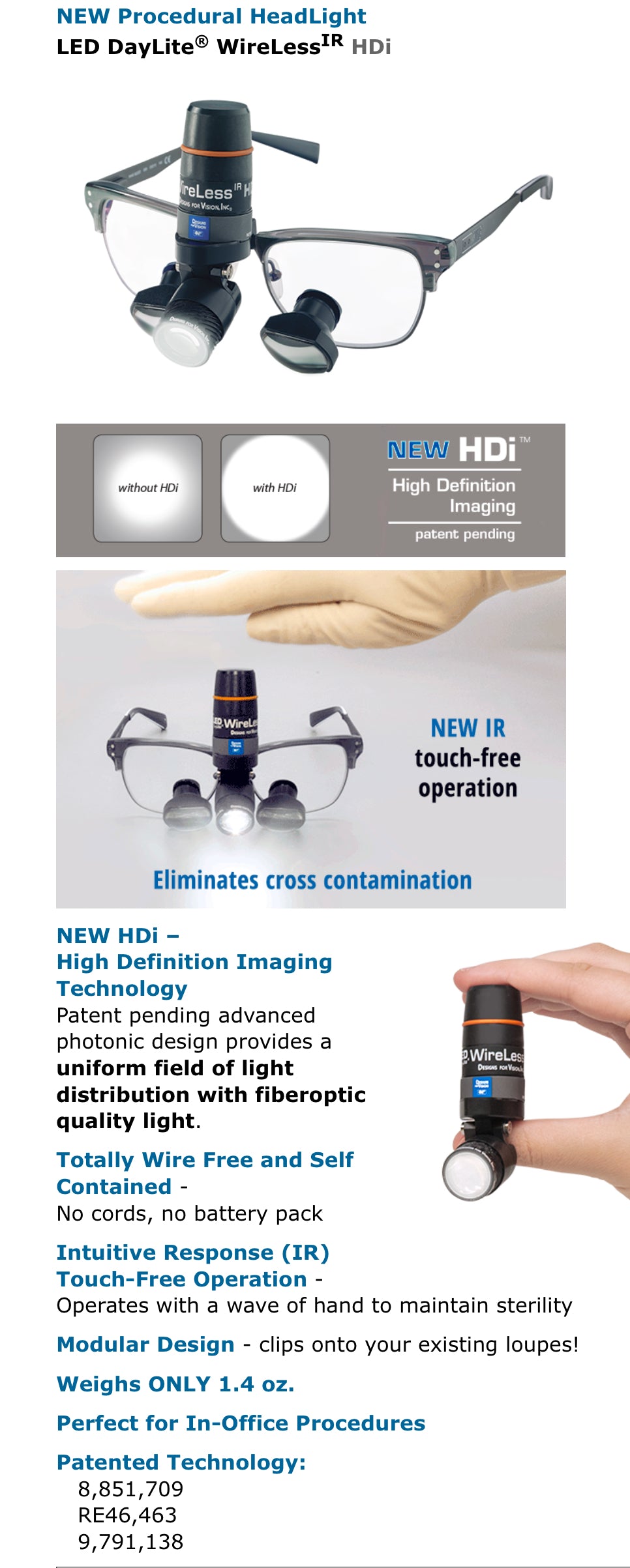 Designs for Vision LED DayLite WireLess IR HDi Dental - Oral - Plastic Surgical Headlight System