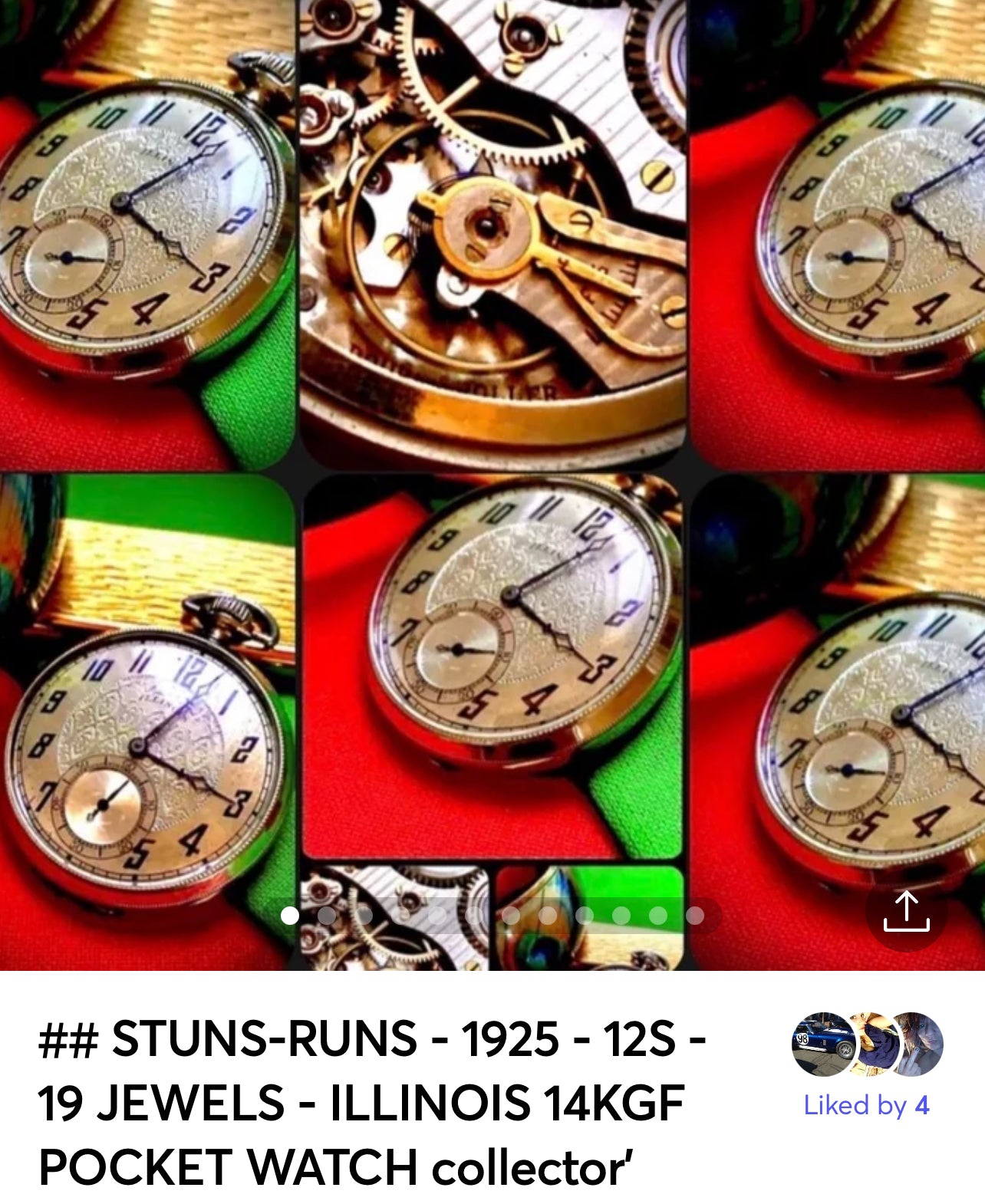 #124 STUNS-RUNS - 1925 - 12S - 19 JEWELS - ILLINOIS 14KGF POCKET WATCH