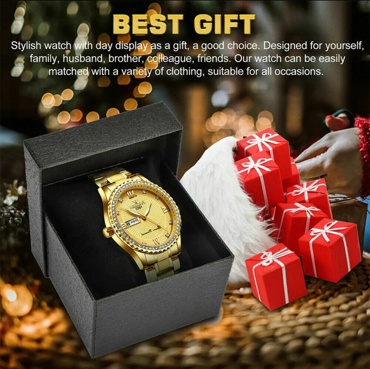 #1042 Qtyx4 Waterproof Gold-plated Men's Watch Classic Stainless Steel Quartz Holidays Business Gift