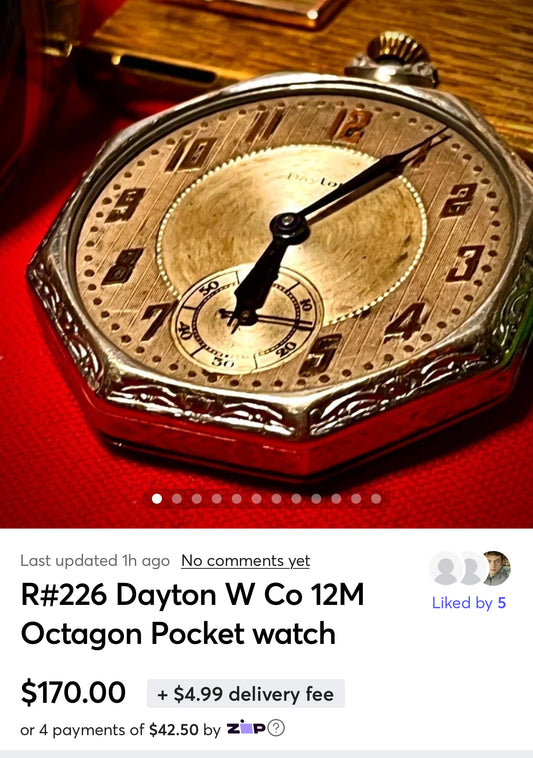 R#226 Dayton W Co 12M Octagon Pocket watch