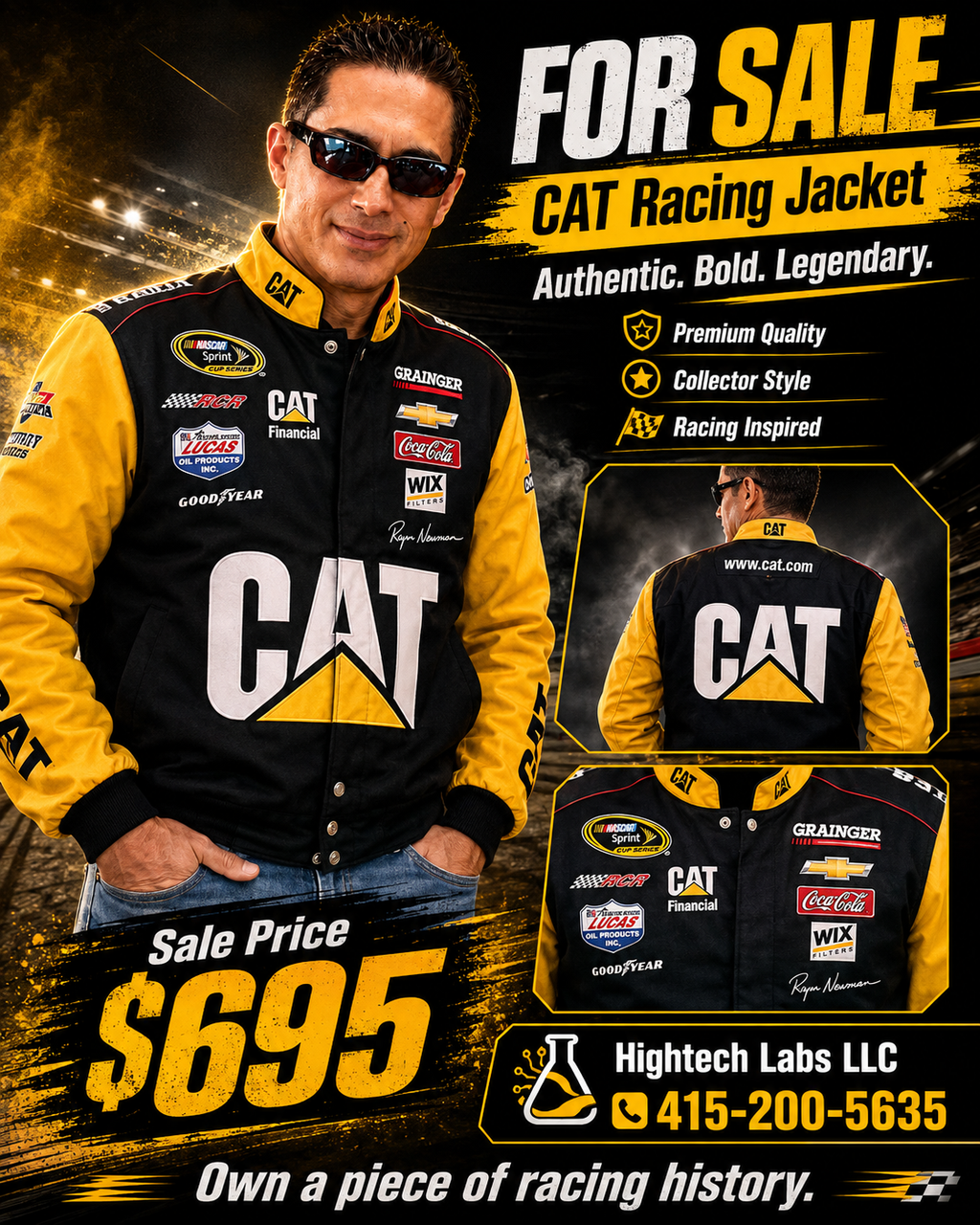 CAT RACING / NASCAR-STYLE COLLECTOR JACKET — BLACK & YELLOW —