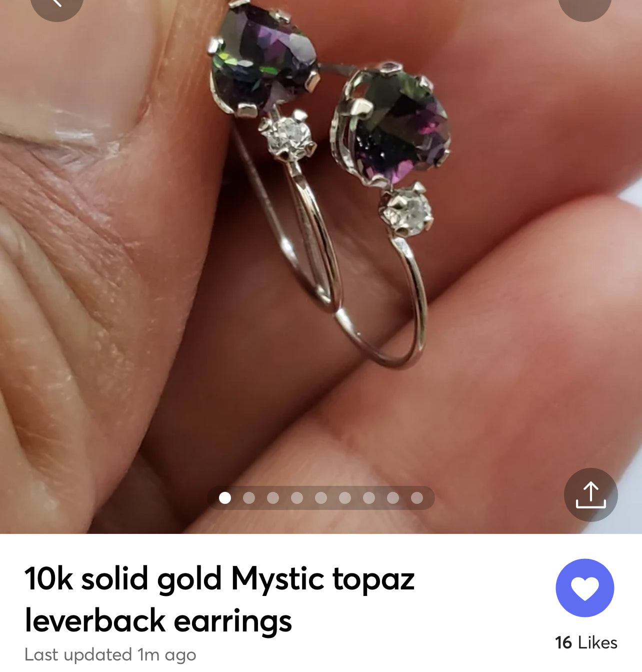 10k solid gold Mystic topaz leverback earrings