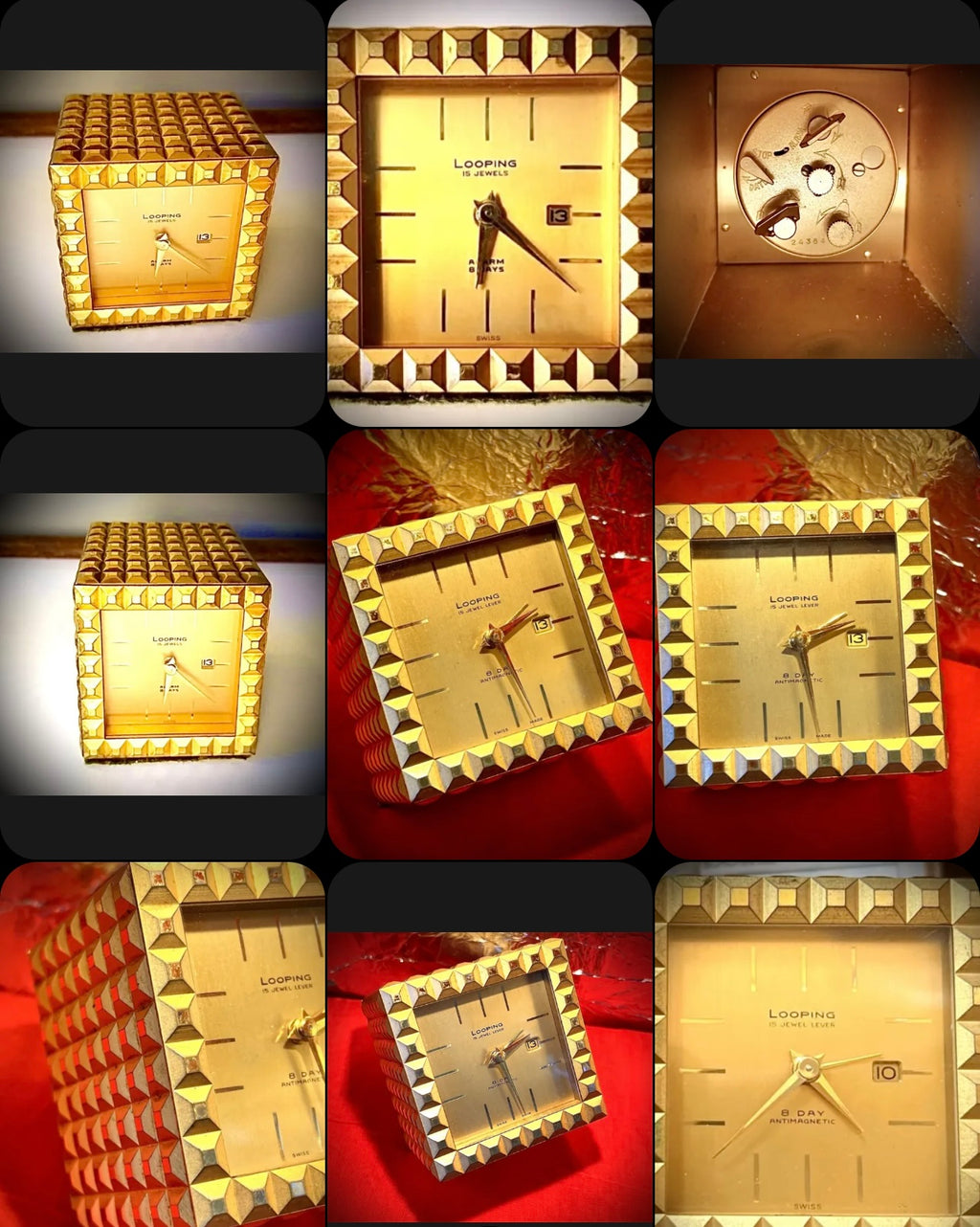 25. Looping 1950s Vintage Swiss 15 jewels Desktop  Heavy Alarm Clock 8 days