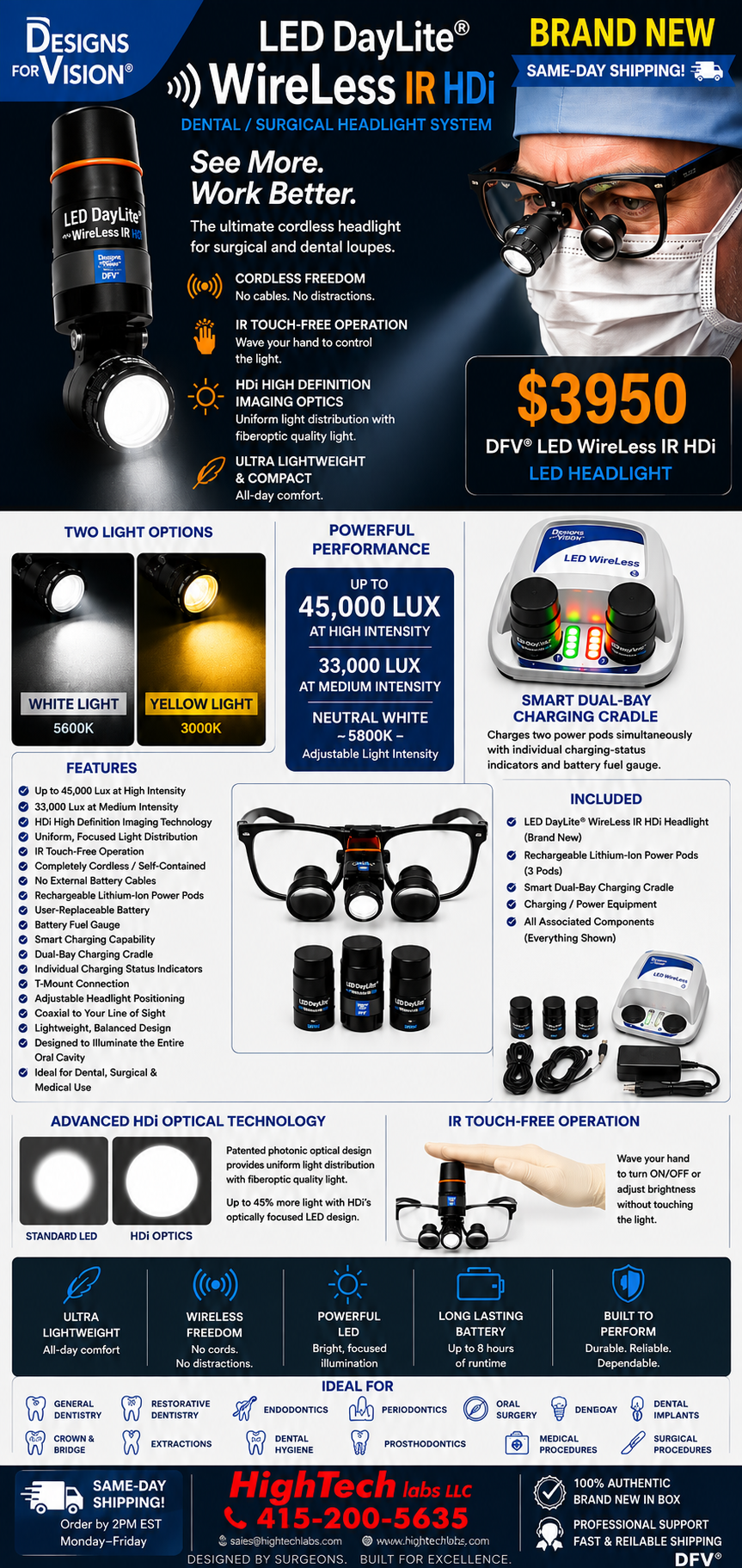 Designs for Vision LED DayLite WireLess IR HDi Dental - Oral - Plastic Surgical Headlight System