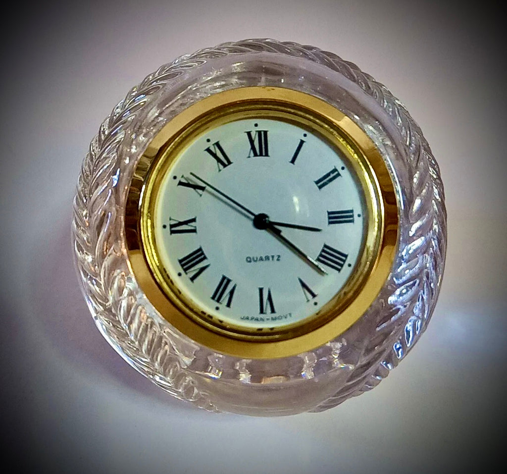 #1010 EUC 2" 24% Crystal Baseball Ball Clock paperweight
