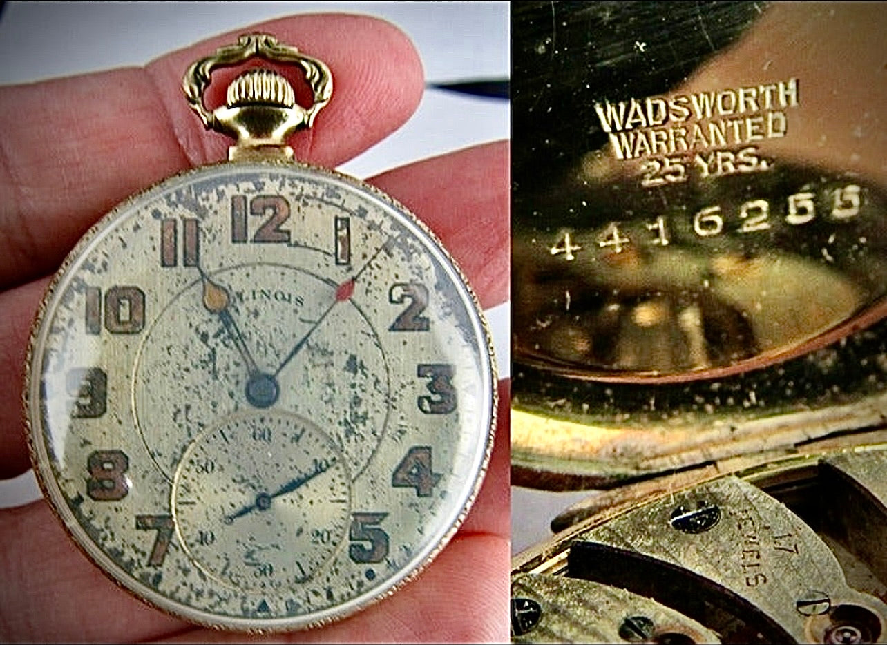 #983 14k GOLD filled 17J POCKET WATCH Illinois 12s "THE AUTOCRAT" Wadsworth WORKS