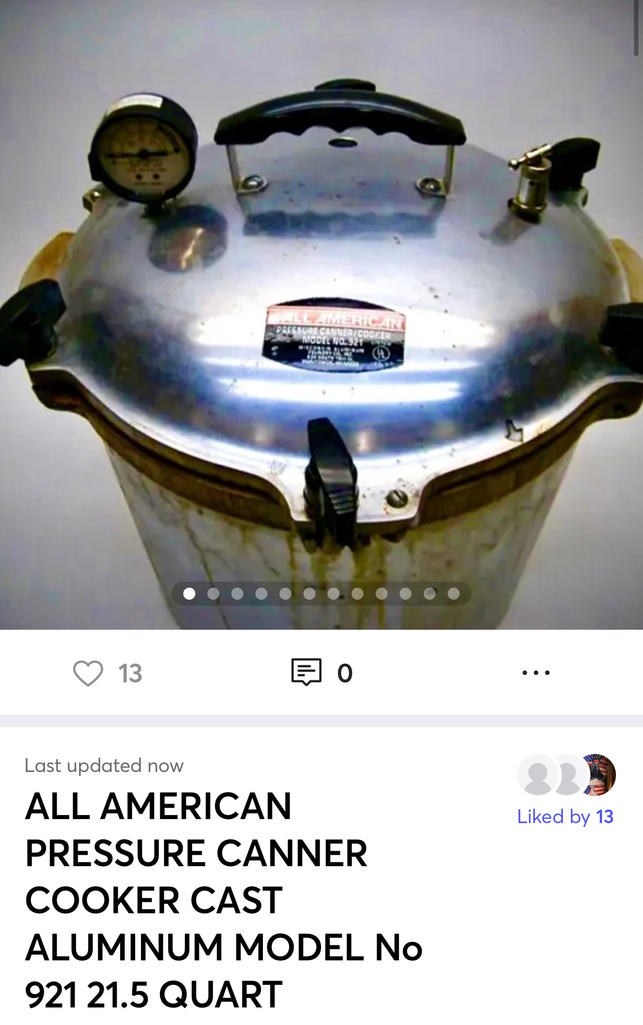 ALL AMERICAN PRESSURE CANNER COOKER CAST ALUMINUM MODEL No 921 21.5 QUART