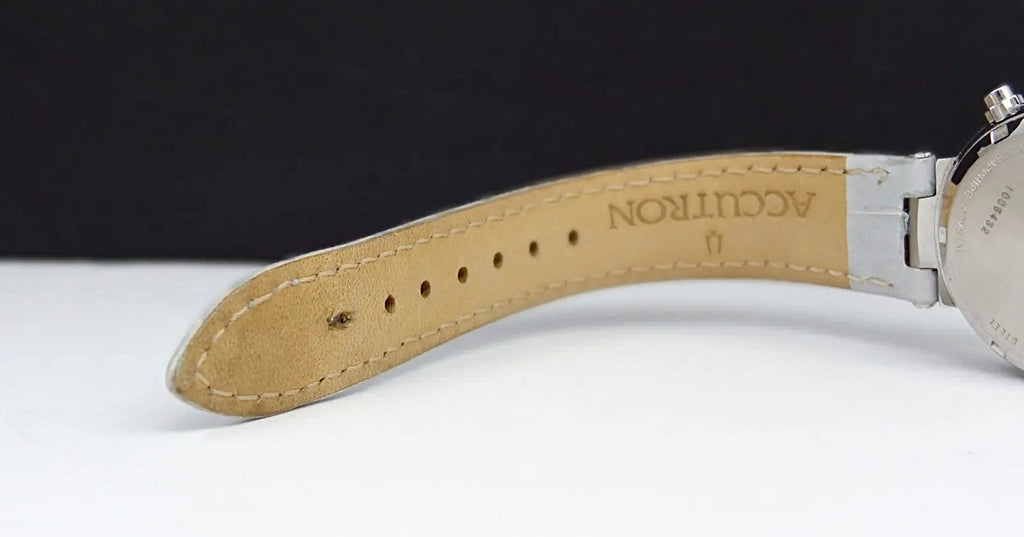 #1095 Bulova Accutron 26R11 Chamonix 25 Diamonds Chronograph Blue Leather Band Watch