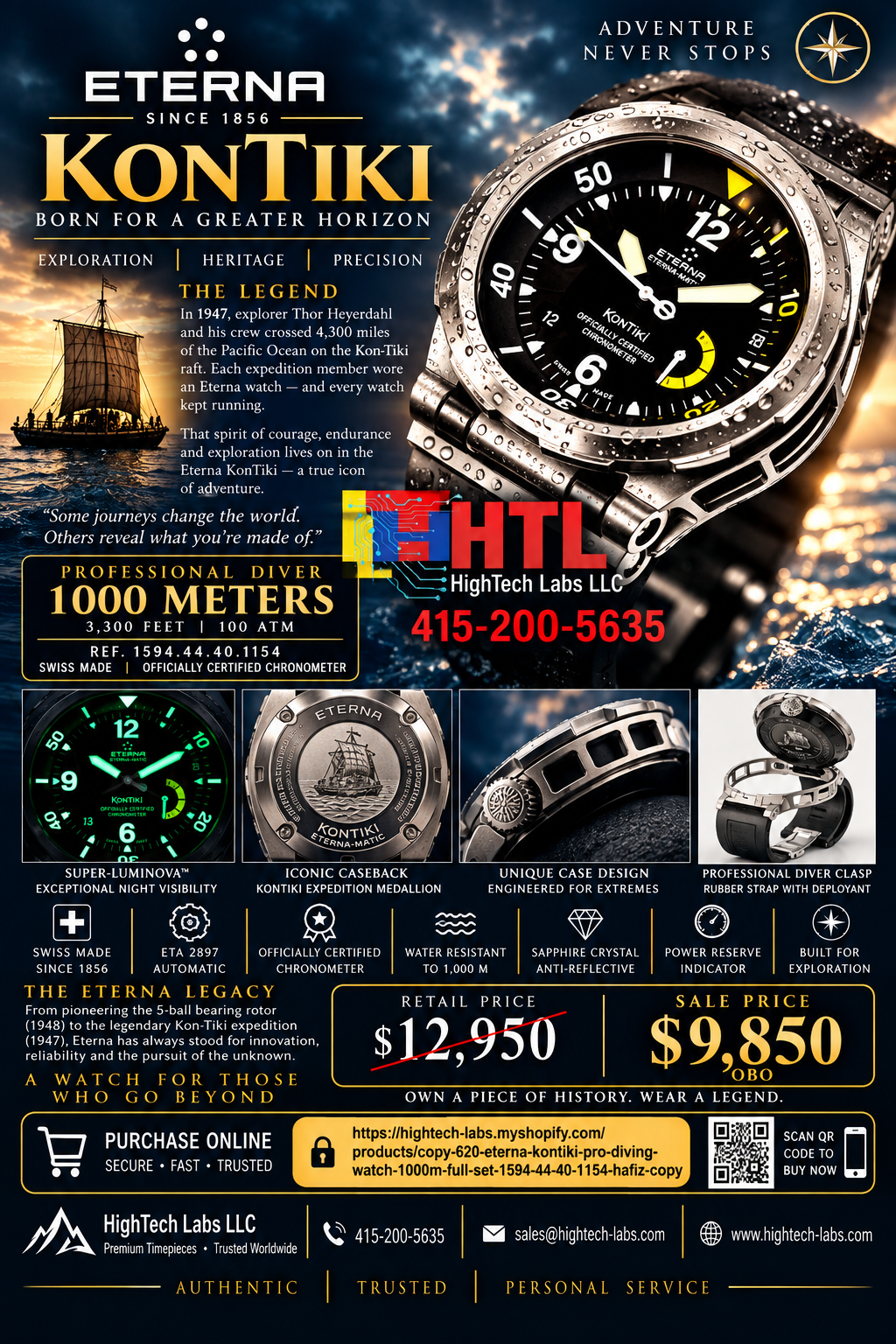 #620 ETERNA KONTIKI DIVER 1000M AUTOMATIC CHRONOMETER RARE

Reference 1594.44.40.1154 | Swiss Made