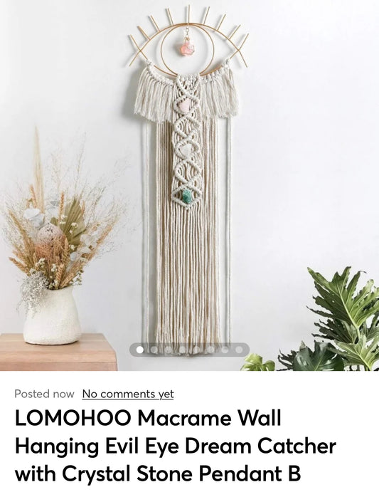 LOMOHOO Macrame Wall Hanging Evil Eye Dream Catcher with Crystal Stone Pendant Boho Woven Macrame for Bedroom Home Decoration BohemianApartment Ornament Craft Gift