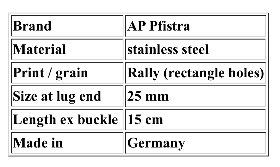 #001 Pfistra AP Germany made 25 MM stainless RALLY 1970's watch bracelet