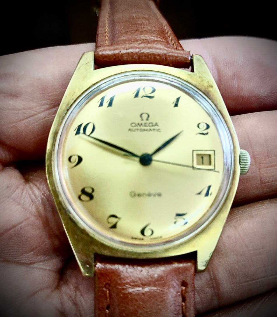 R#1340 1970’s Omega Genève Ref.166.041 Automatic Cal.565 Gold Plated Vintage Watch needs service