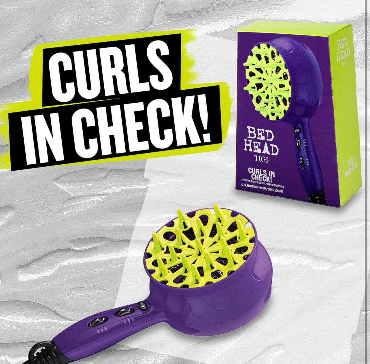 Bed Head Curls-in-Check 1875W Hair Diffuser Dryer Great for Curly Hair, Reduce Frizz & Static Diffuser Hair Dryer Enhances Natural Curl, Waves & Texture