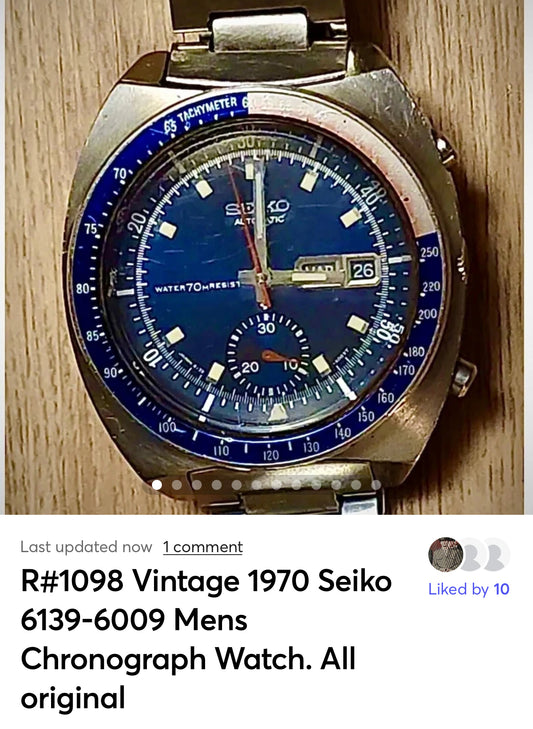 R#1098 Vintage 1970 Seiko 6139-6009 Men’s Chronograph Watch