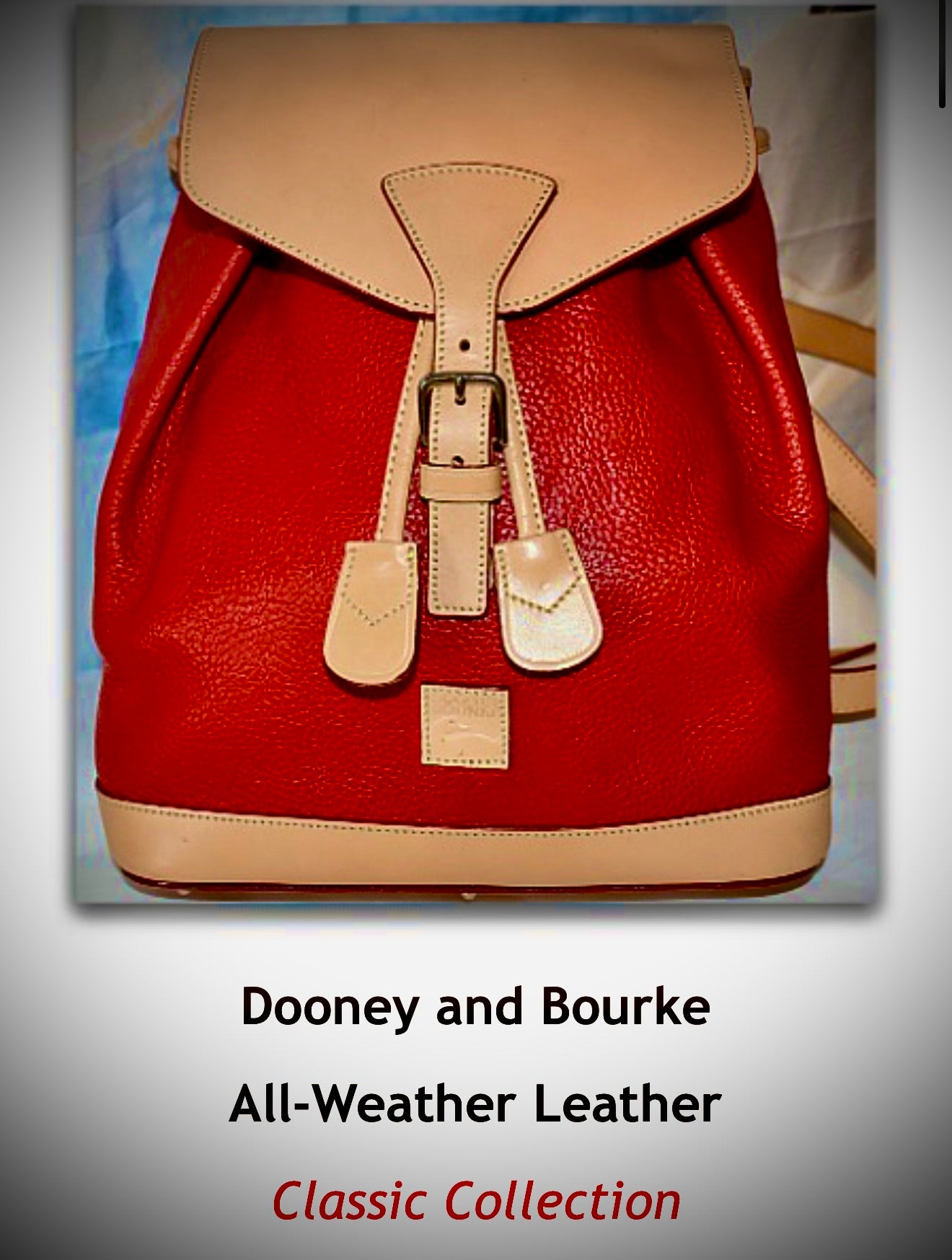 Candy Apple Red All Weather Leather Dooney Backpack Red and Beige beautiful Two tone Made in USA