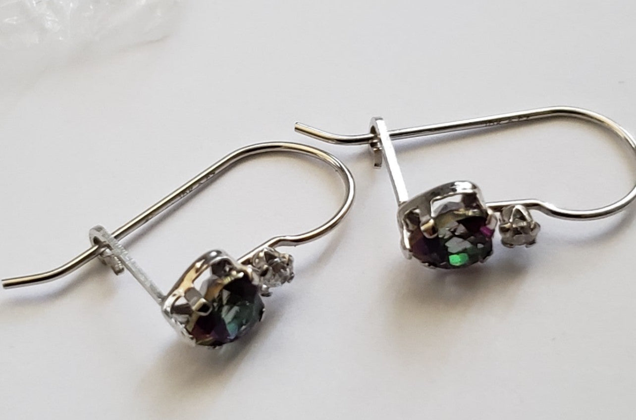 10k solid gold Mystic topaz leverback earrings