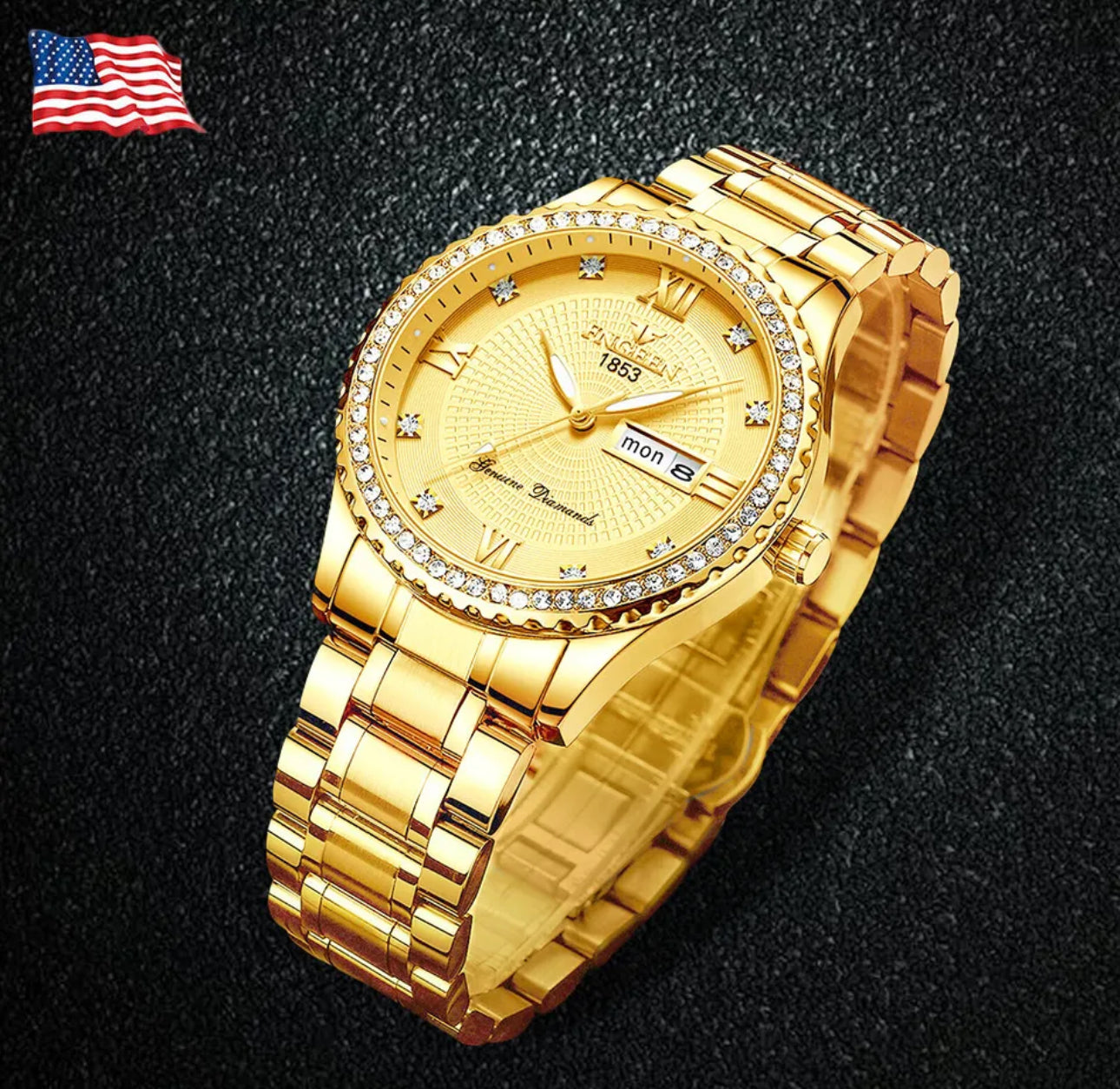 #1042 Qtyx4 Waterproof Gold-plated Men's Watch Classic Stainless Steel Quartz Holidays Business Gift