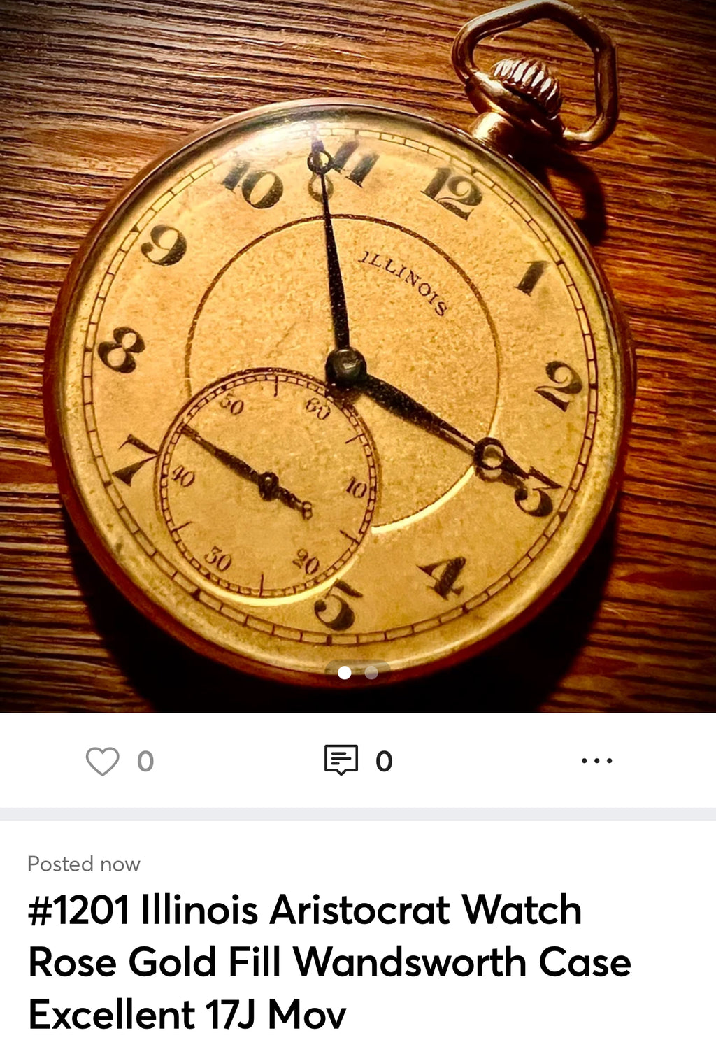 #1201 Illinois Aristocrat Watch Rose Gold Filled Wandsworth Case Excellent 17J Movement wedding gift watch