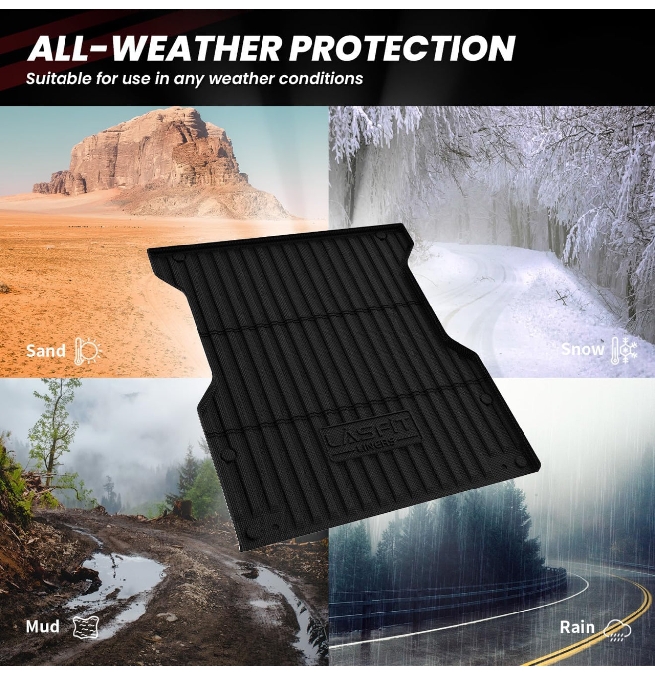 LASFIT Bed Mat for Toyota Tacoma 2024 2025 Truck Bed (6ft,6'Bed), All Weather 6 ft Car Bed Liner for Toyota Tacoma Accessories, TPE Heavy Duty Trunk Mat&Cargo Liner, Black