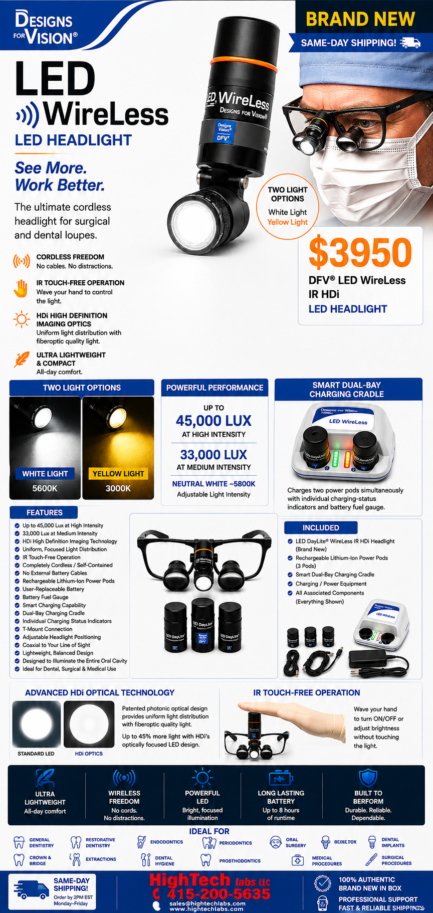 Designs for Vision LED DayLite WireLess IR HDi Dental - Oral - Plastic Surgical Headlight System