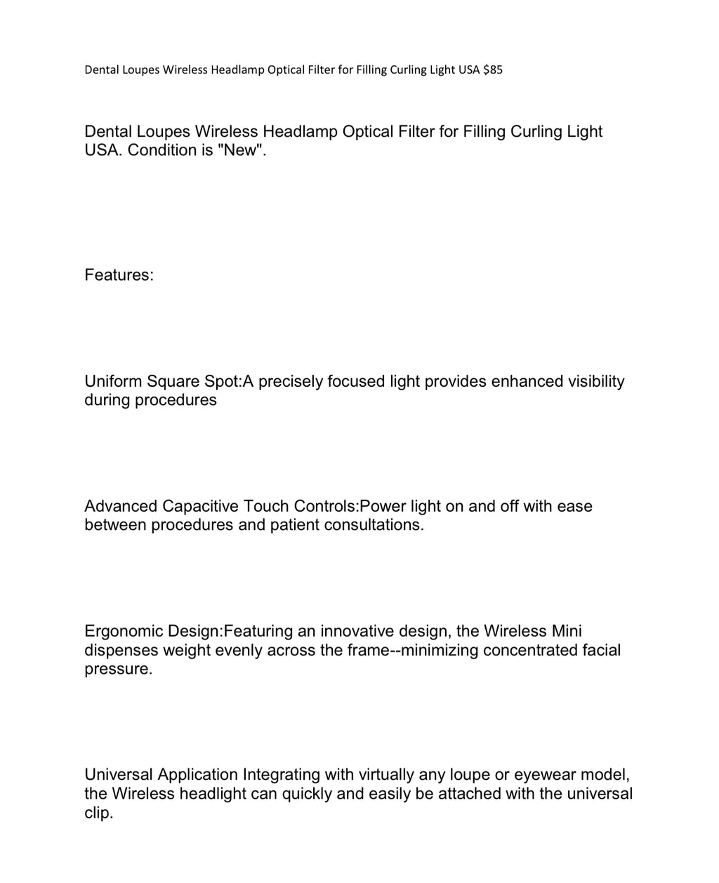 Dental Loupes Wireless Headlamp Optical Filter for Filling Curling Light