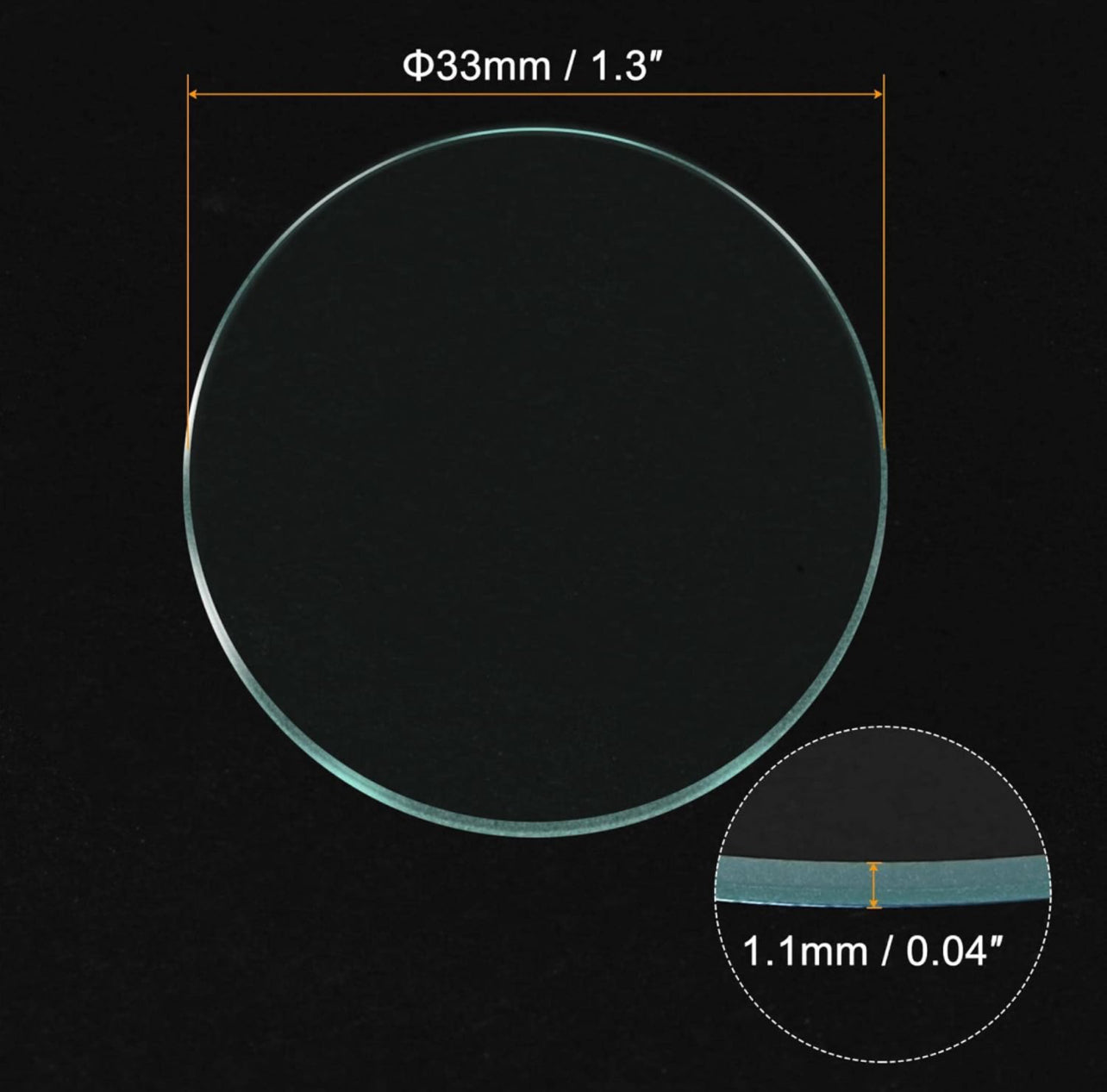 High-Tech Watch Crystal Lens Glass 33mm Dia. Round Flat Mineral ReplacementParts for Watchmaker Repair