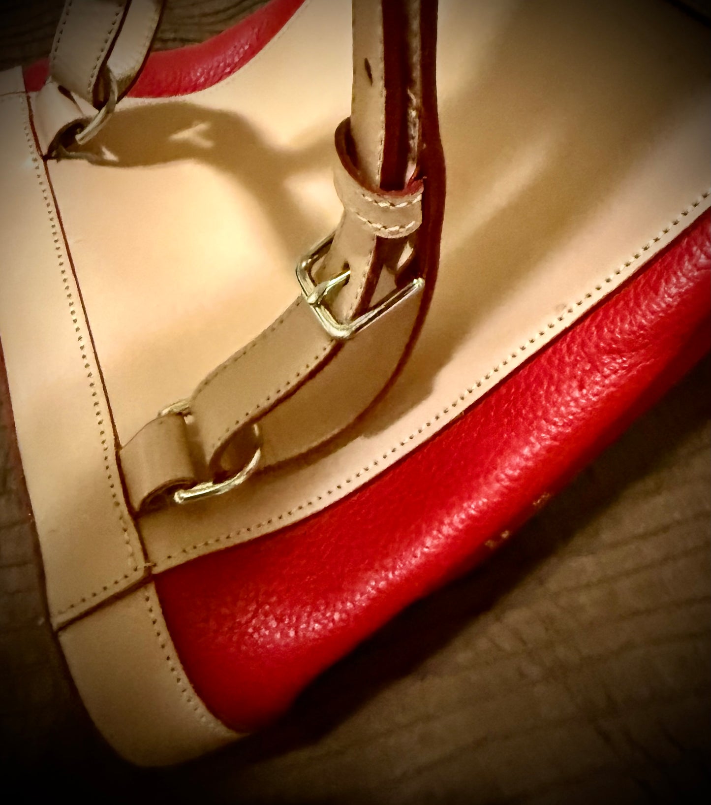 Candy Apple Red All Weather Leather Dooney Backpack Red and Beige beautiful Two tone Made in USA